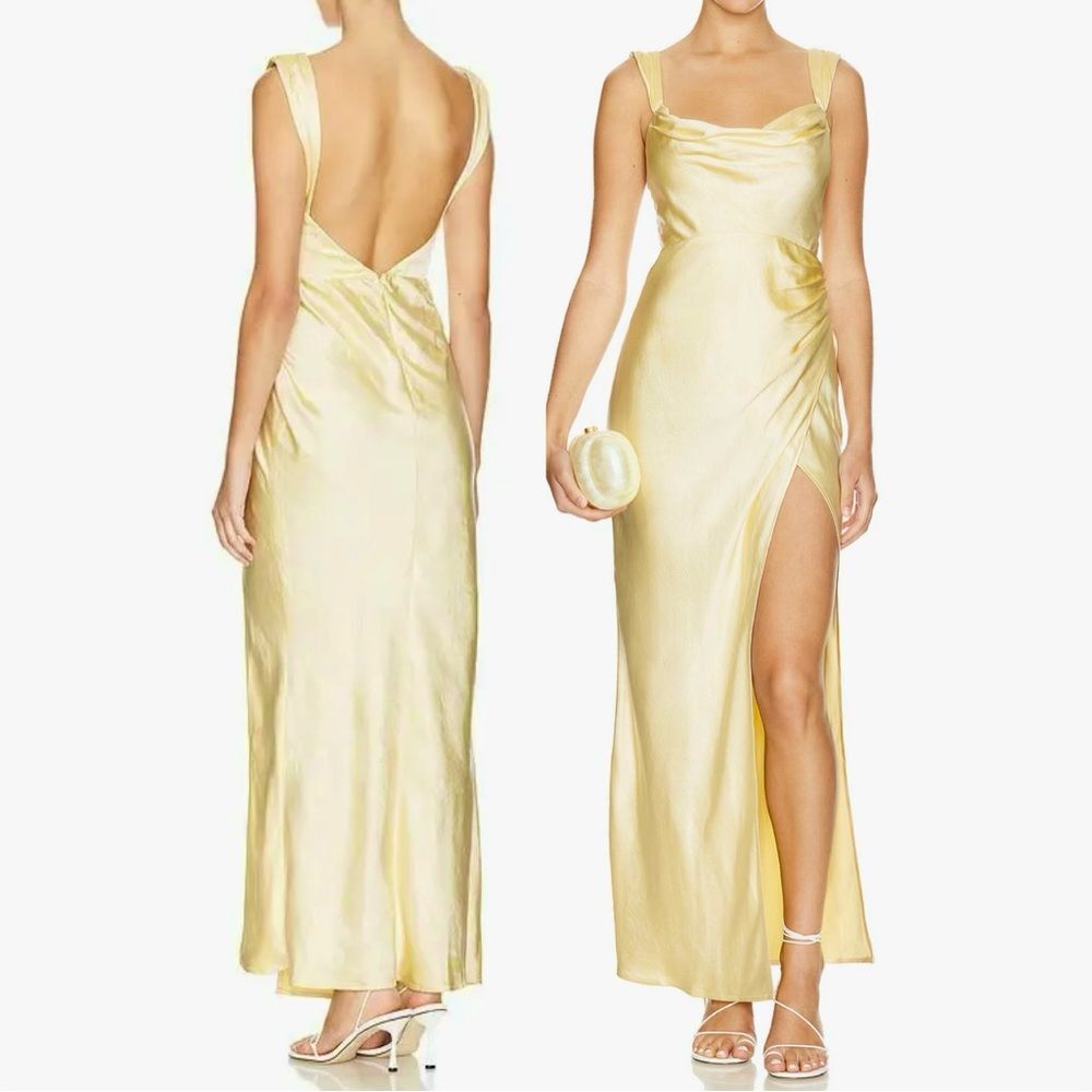 Satin Cowl Neck Maxi Dress in Pale Yellow